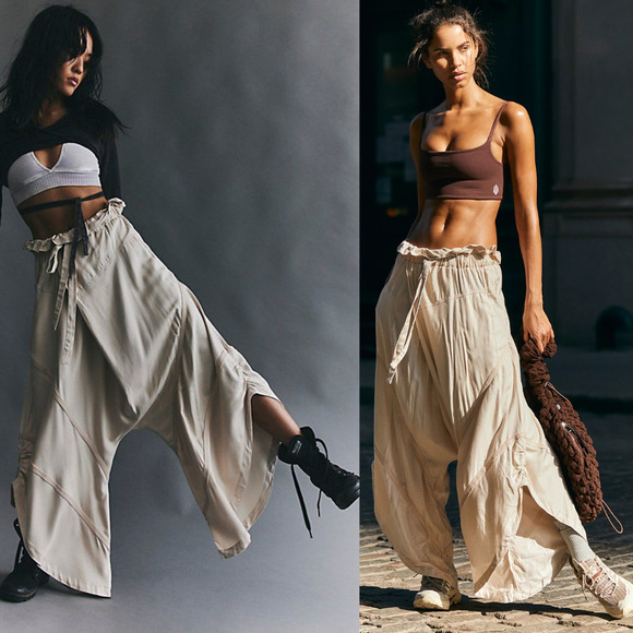 NEW Free People Head Start Harem Pants Cashmere Beige Small Oversized Tulip Hem - Picture 1 of 9